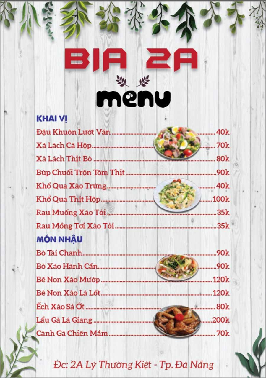 menu t26hotel đ&agrave; nẵng